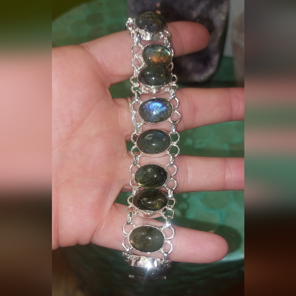 Labradorite 10 Stone Toggle Statement Bracelet - image 2